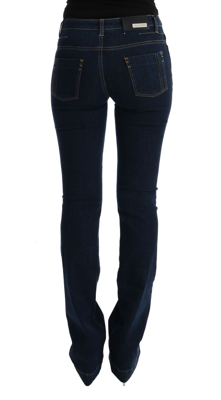 Blaue Bootcut-Schlagjeans aus Baumwolle