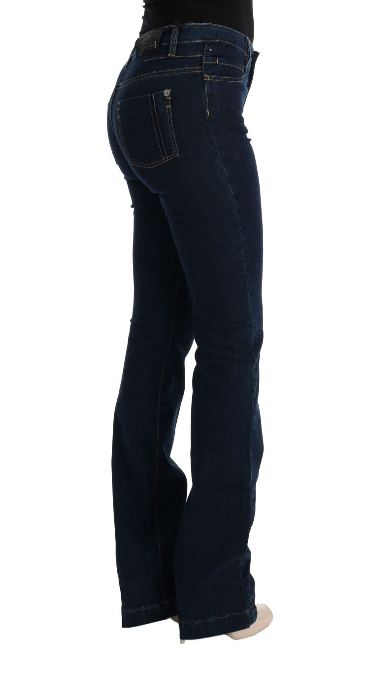 Blaue Bootcut-Schlagjeans aus Baumwolle