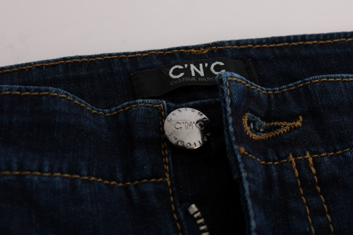 Blaue Bootcut-Schlagjeans aus Baumwolle