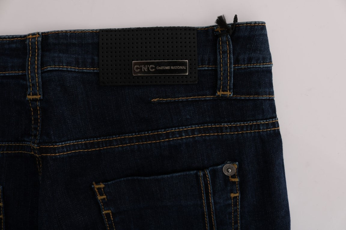 Blaue Bootcut-Schlagjeans aus Baumwolle