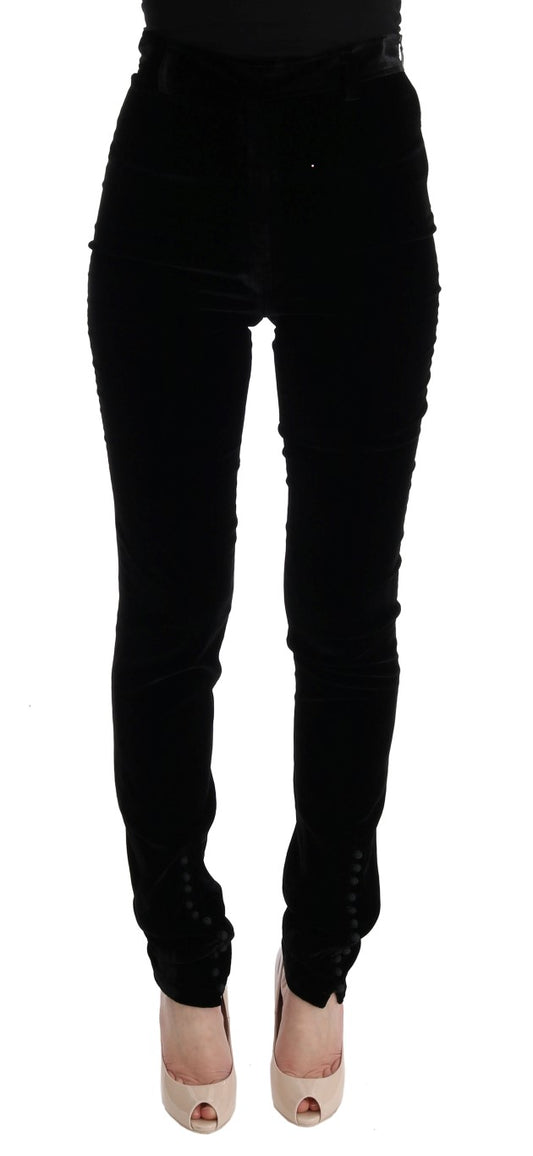 Schwarze Slim Fit-Hose aus Samt