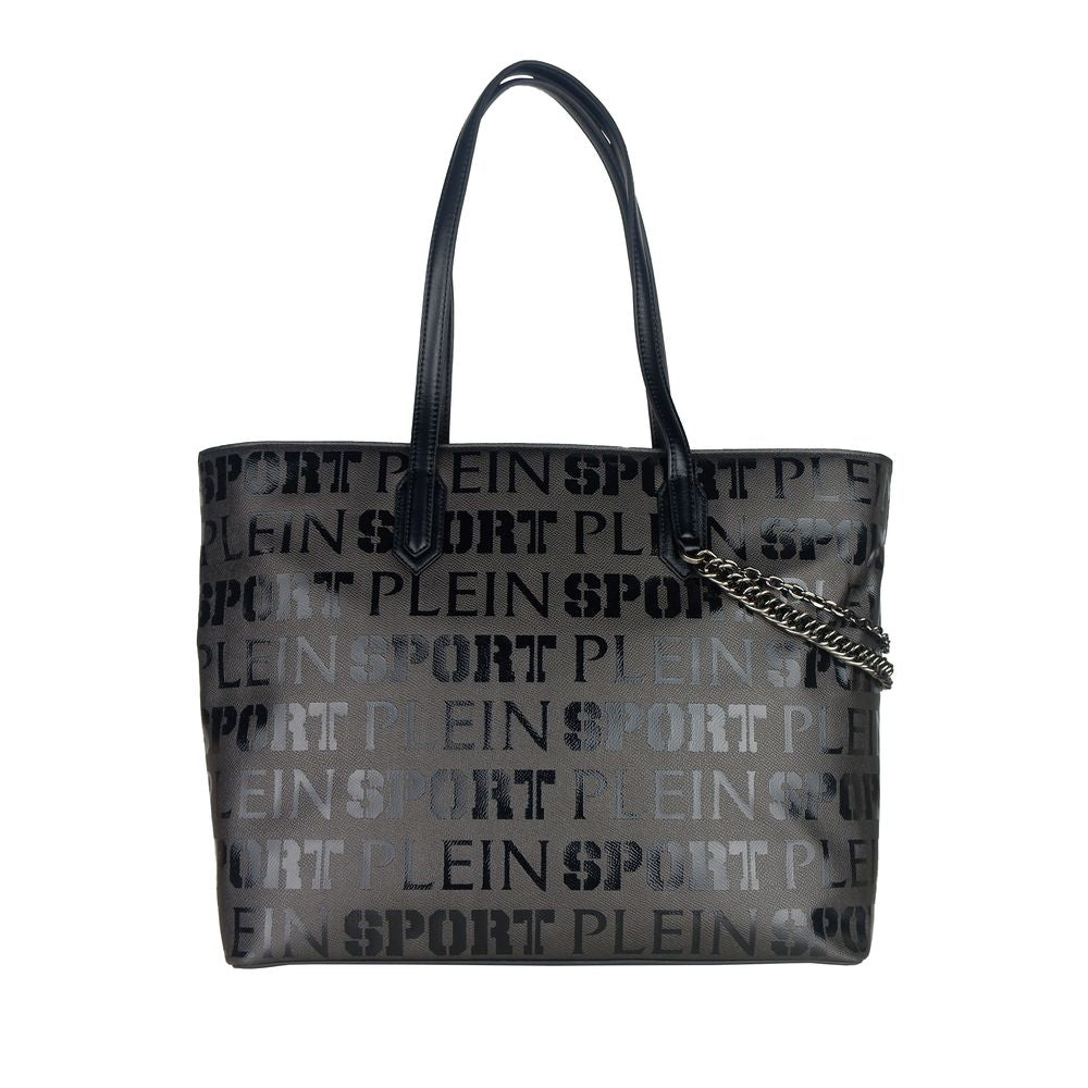 Elegante schwarze Designer-Einkaufstasche mit Logo-Aufdruck