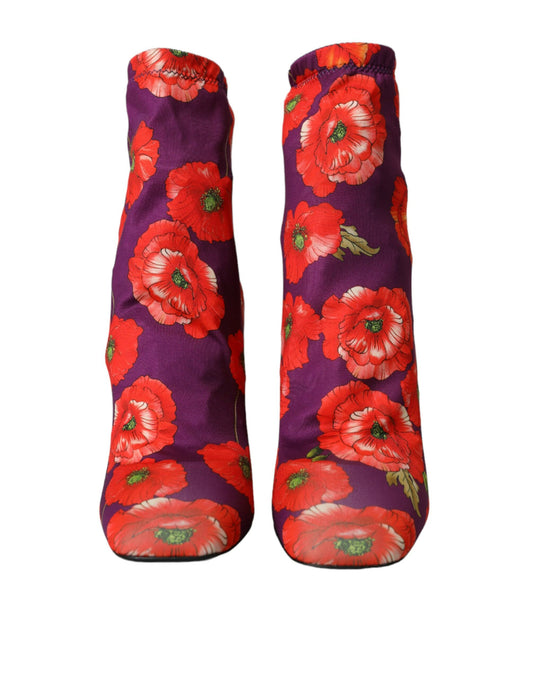 Lila Blumen Jersey Stretch Stiefel Schuhe