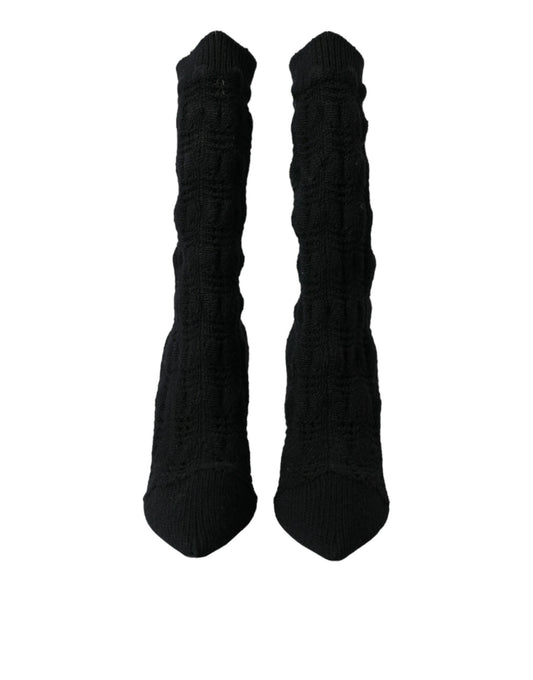 Black Stiletto Heels Mid Calf Boots Shoes