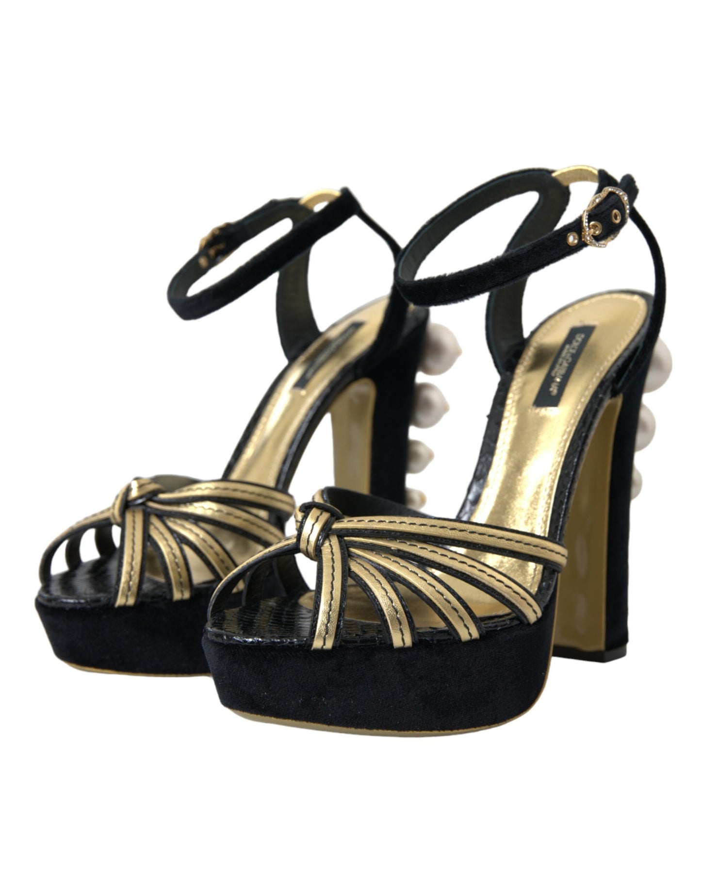 Schwarz Gold Verzierte Heels Sandalen Schuhe