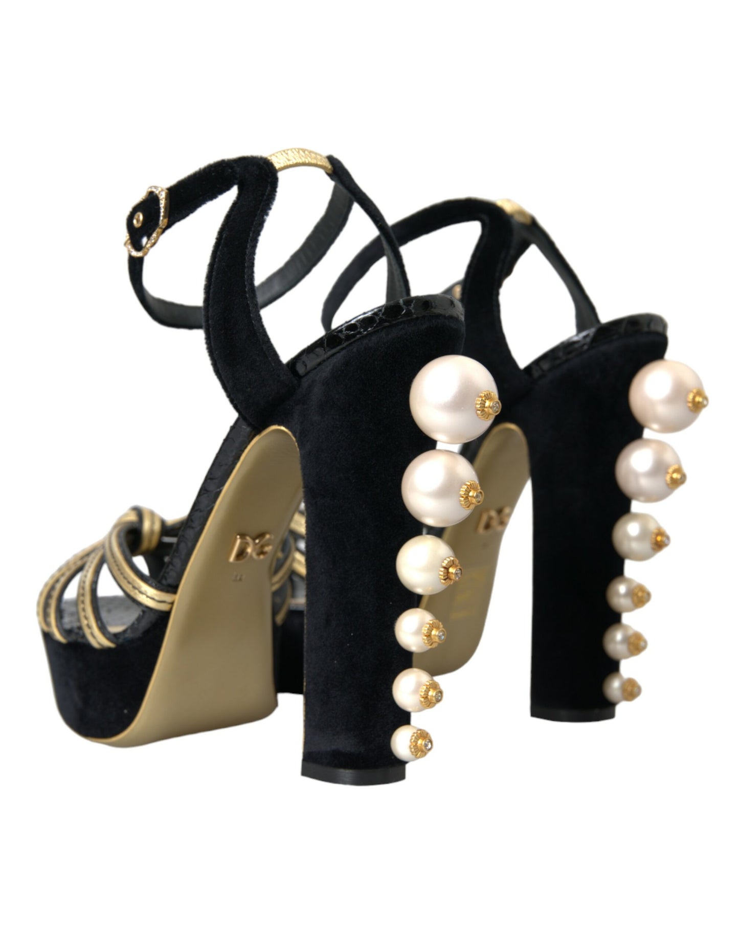 Schwarz Gold Verzierte Heels Sandalen Schuhe