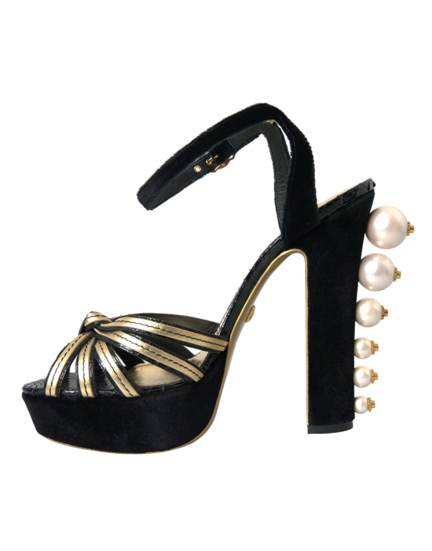 Schwarz Gold Verzierte Heels Sandalen Schuhe