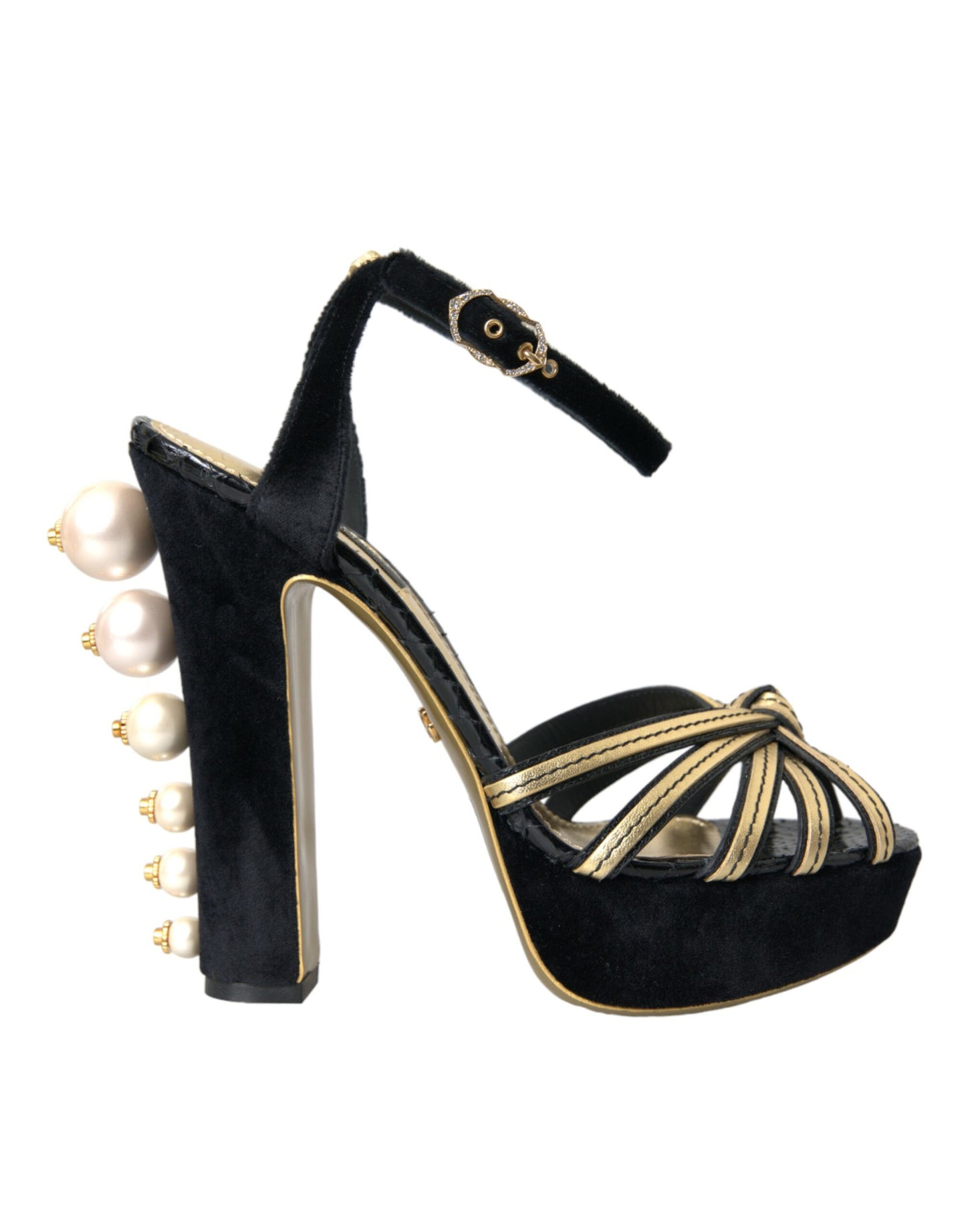 Schwarz Gold Verzierte Heels Sandalen Schuhe