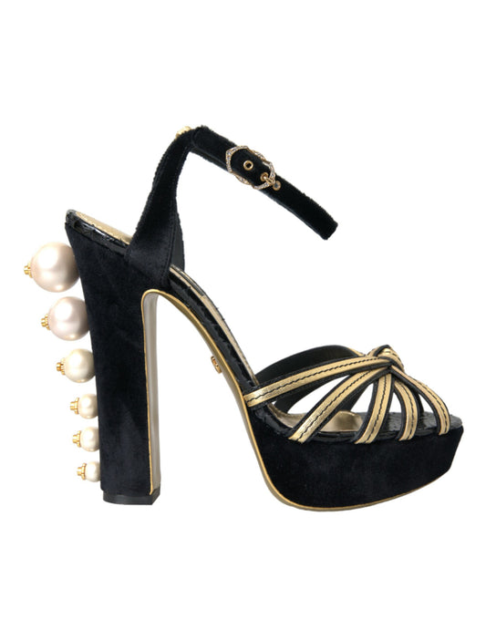 Schwarz Gold Verzierte Heels Sandalen Schuhe