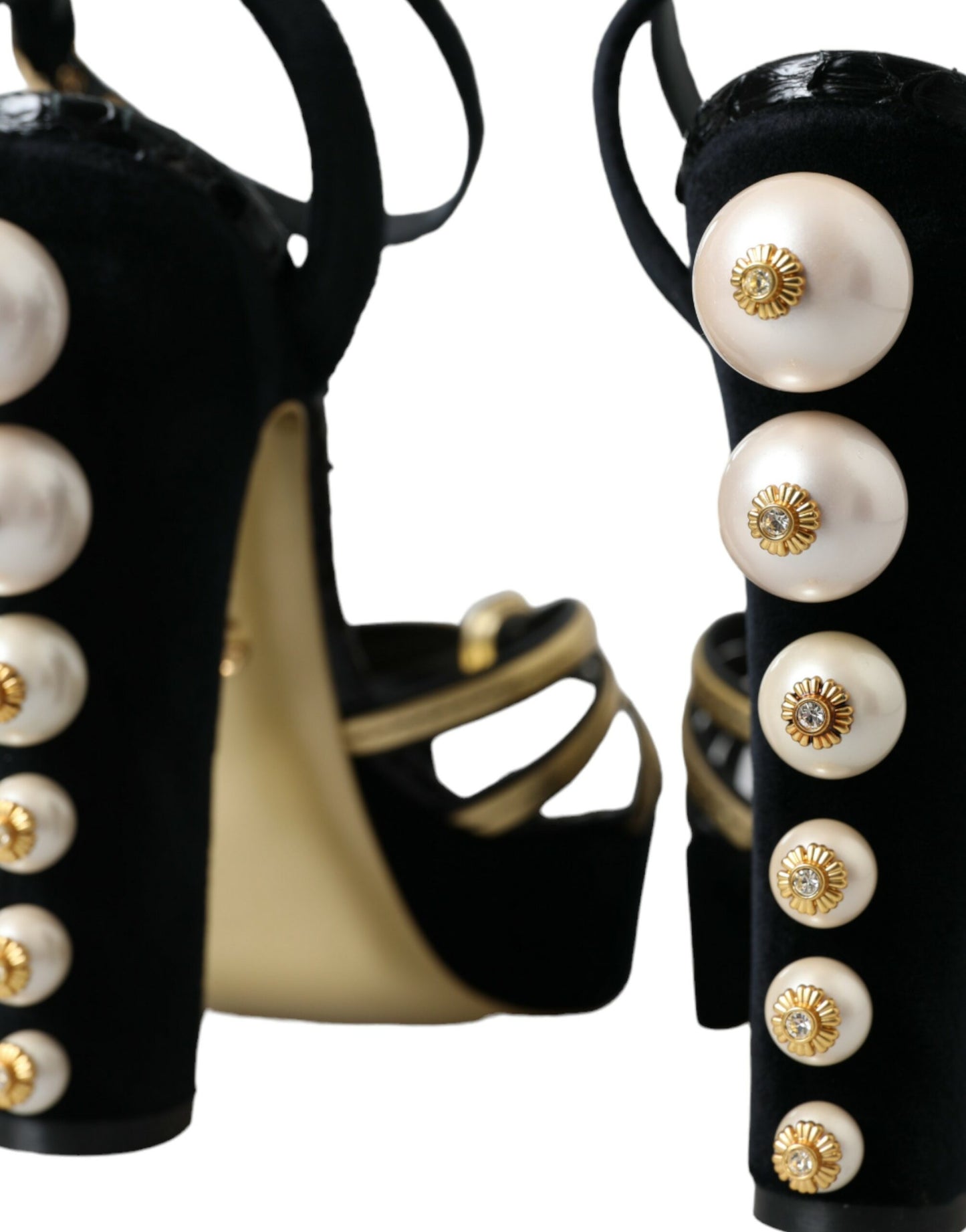 Schwarz Gold Verzierte Heels Sandalen Schuhe