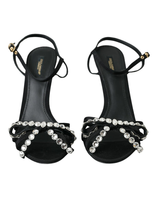Schwarze Viskose Kristall Schleife Heels Sandalen Schuhe