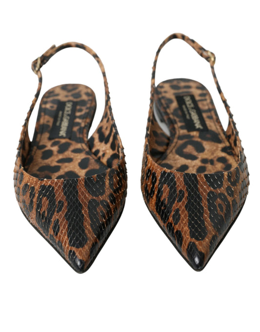Braune Slingback-Schuhe mit Leopardenmuster und exotischer Haut