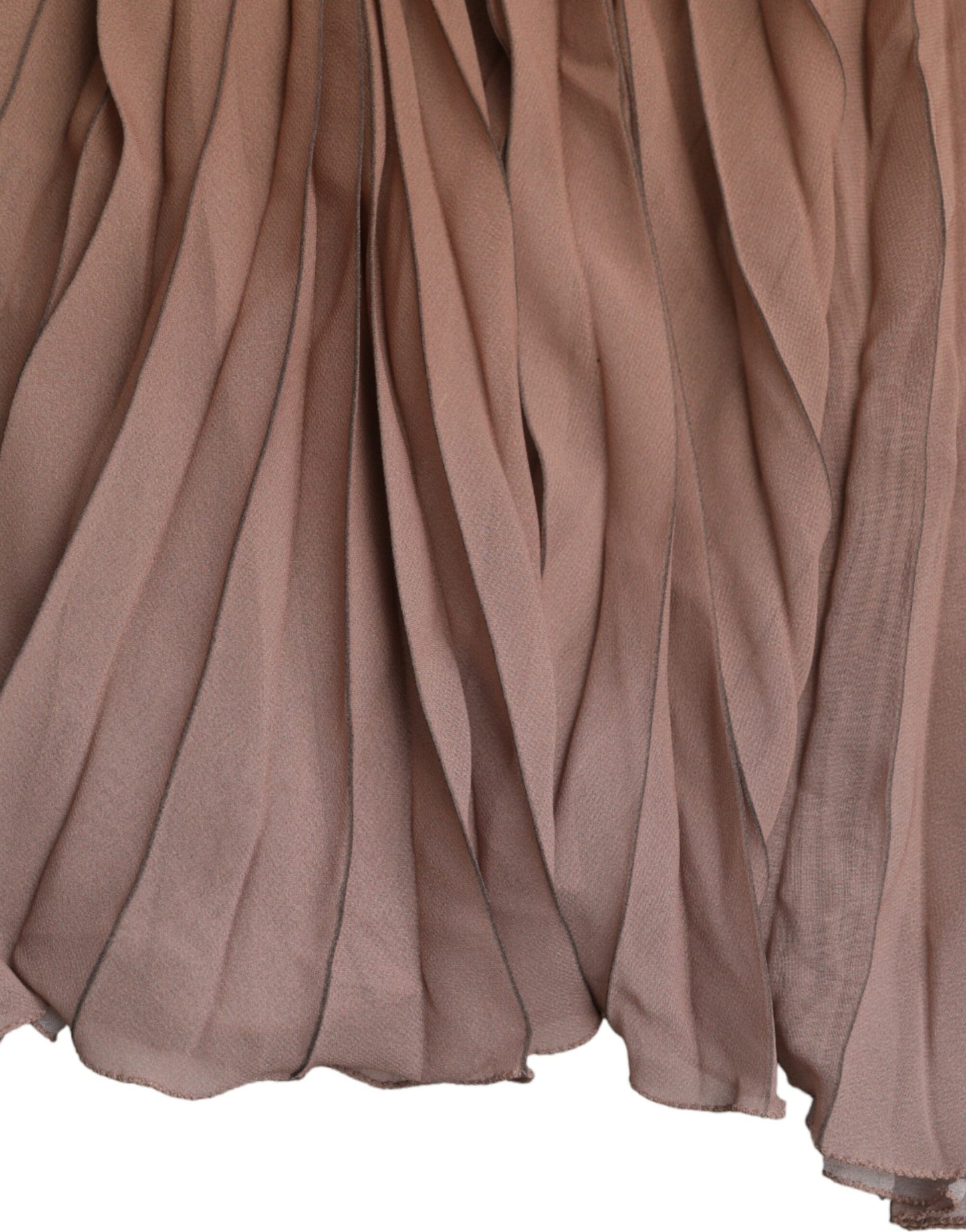 Brauner, plissierter Midirock aus Polyester mit hoher Taille