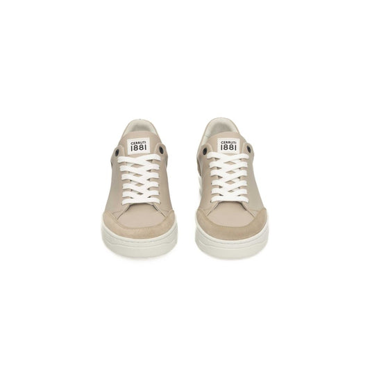 Beige Leather Women Platform Sneaker