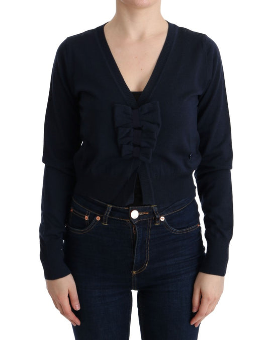 Blauer Wollblusenpullover