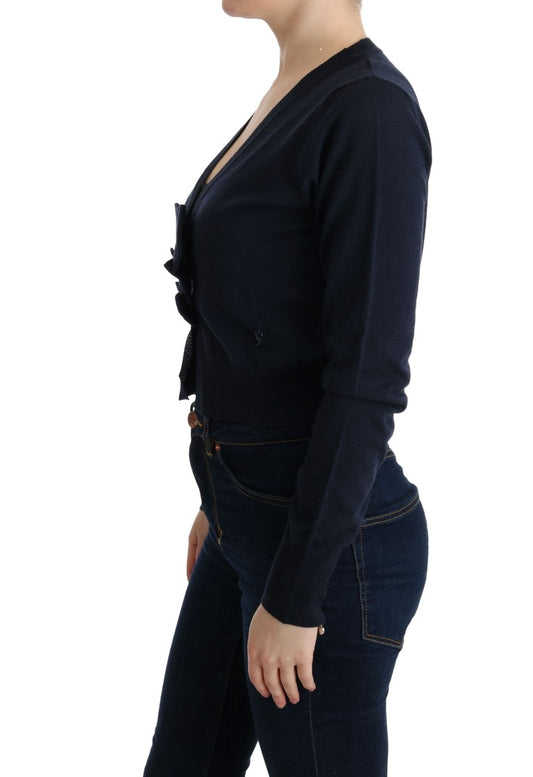 Blauer Wollblusenpullover
