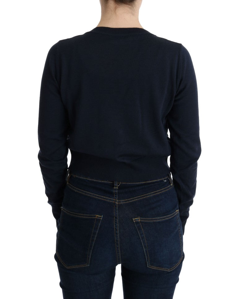 Blauer Wollblusenpullover