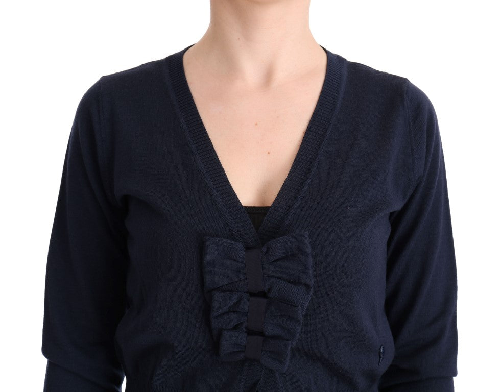 Blauer Wollblusenpullover