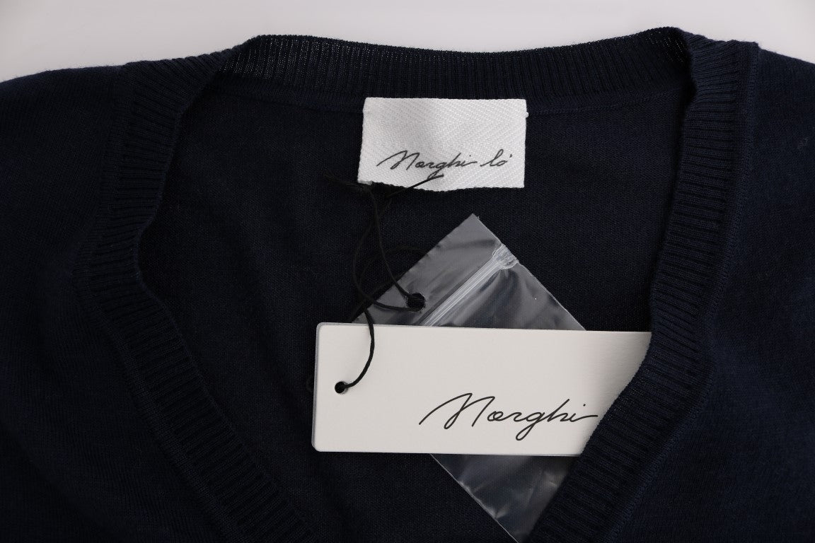 Blauer Wollblusenpullover