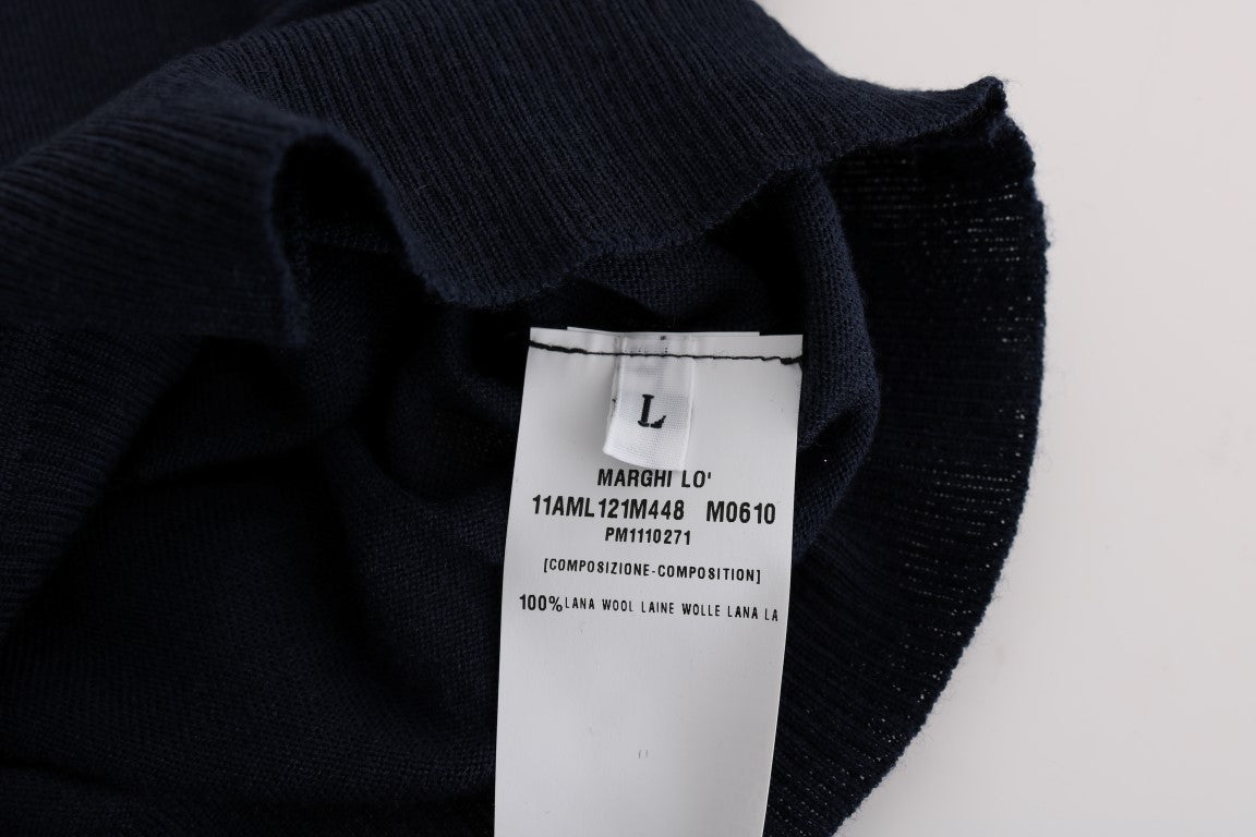 Blauer Wollblusenpullover