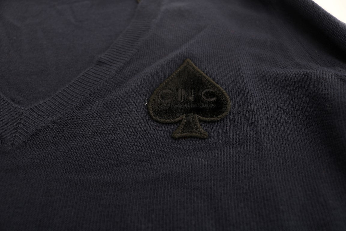 Blauer Viskosepullover mit V-Ausschnitt