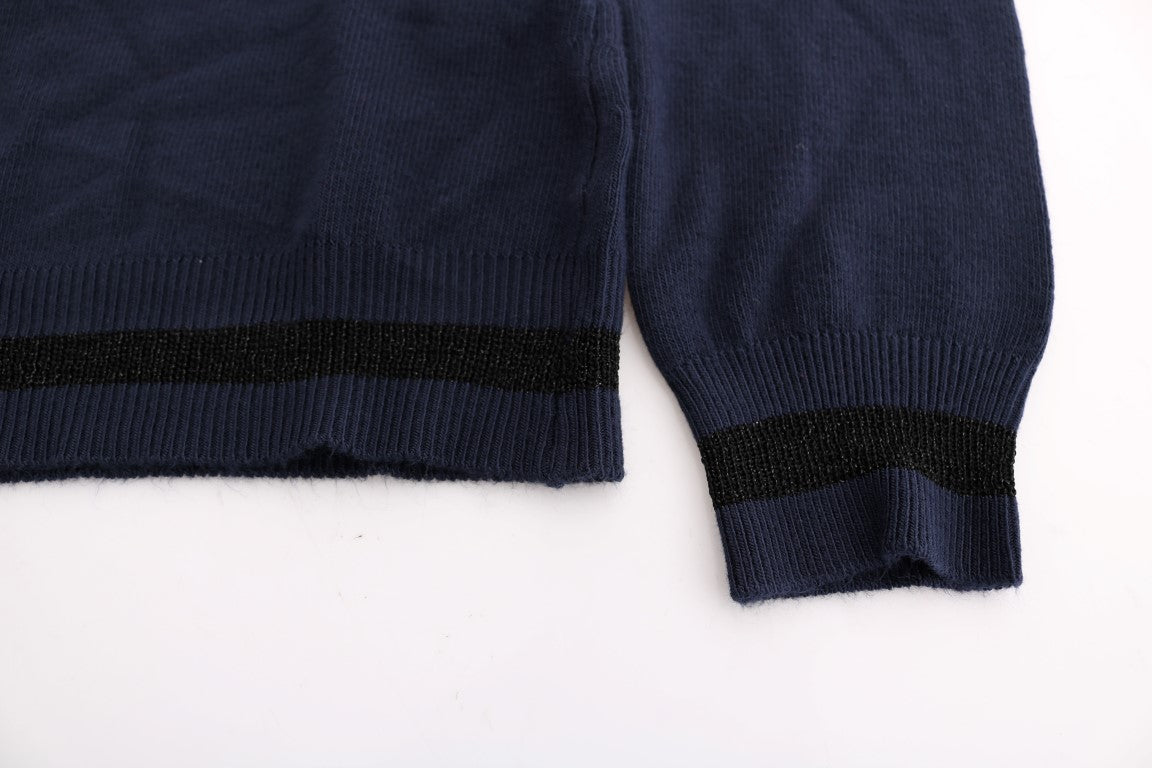Blauer Viskosepullover mit V-Ausschnitt