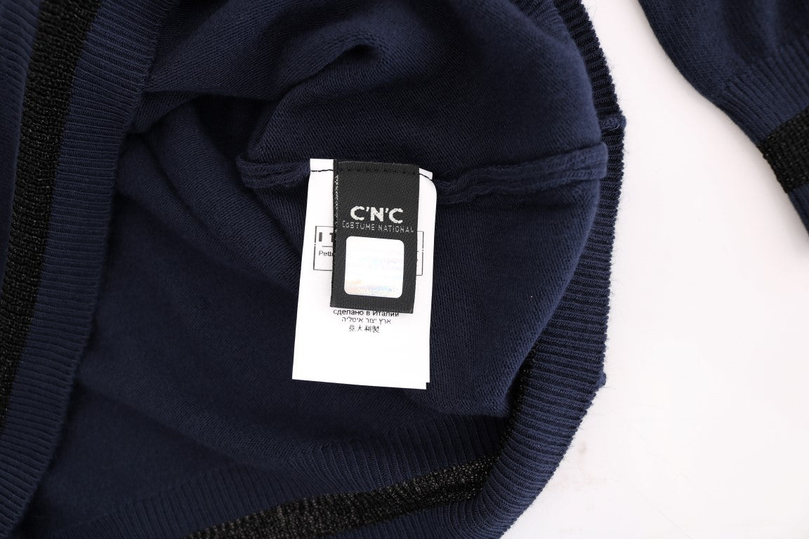 Blauer Viskosepullover mit V-Ausschnitt