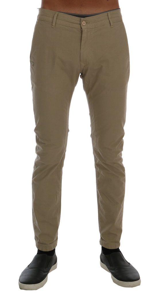 Beigefarbene Slim Fit-Chinos aus Baumwollstretch