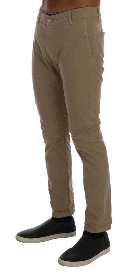 Beigefarbene Slim Fit-Chinos aus Baumwollstretch