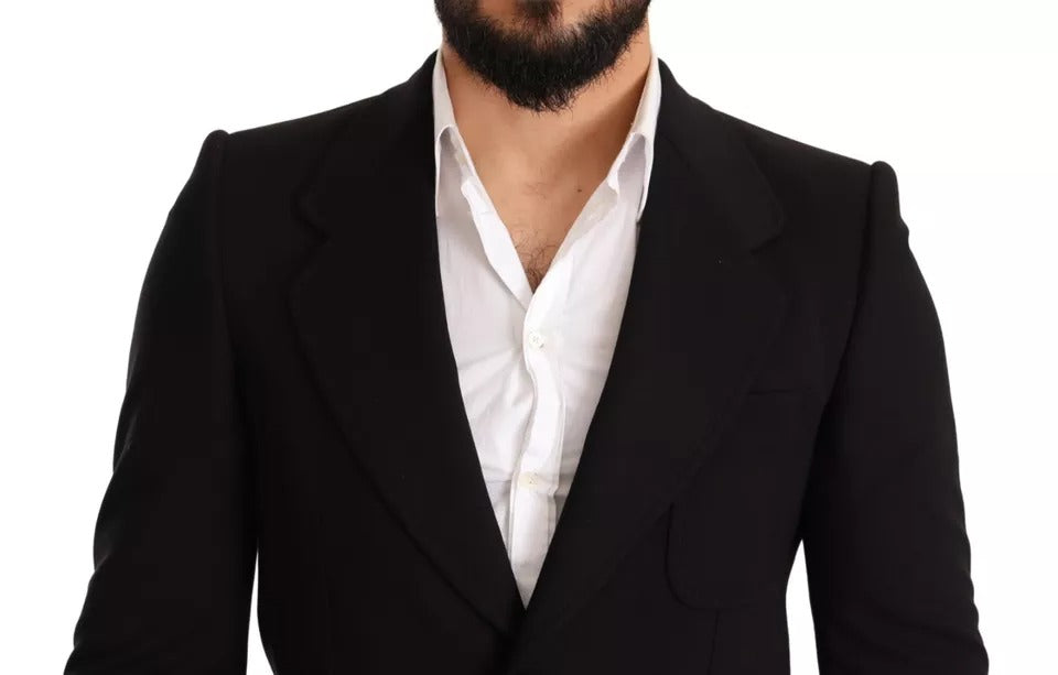 Schwarzer Slim Fit Wollmantel, Jacke, Blazer