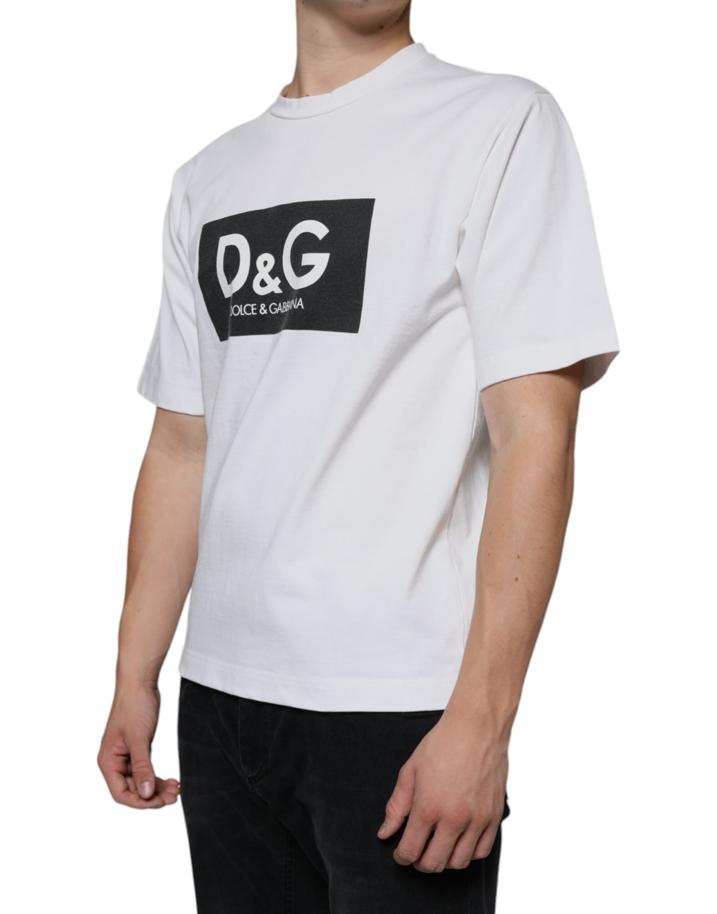 Weißes lässiges T-Shirt aus Baumwolle mit DG-Logo-Print