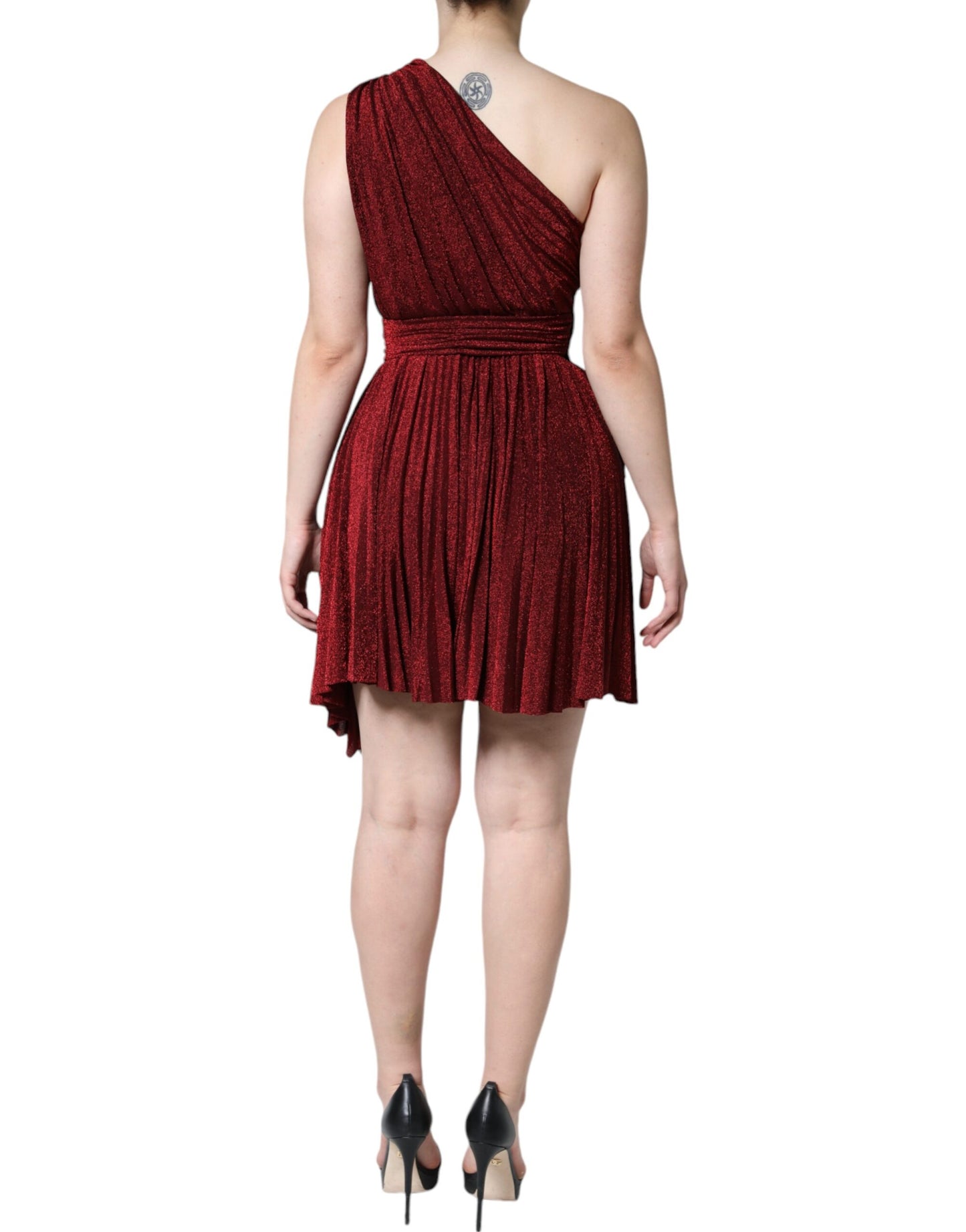 Rotes One-Shoulder-Minikleid in A-Linie mit Plissee