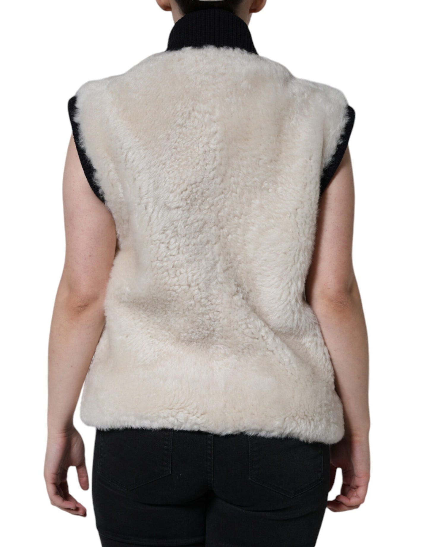 Weiße WARRENFORD Shearling Lederweste Manteljacke