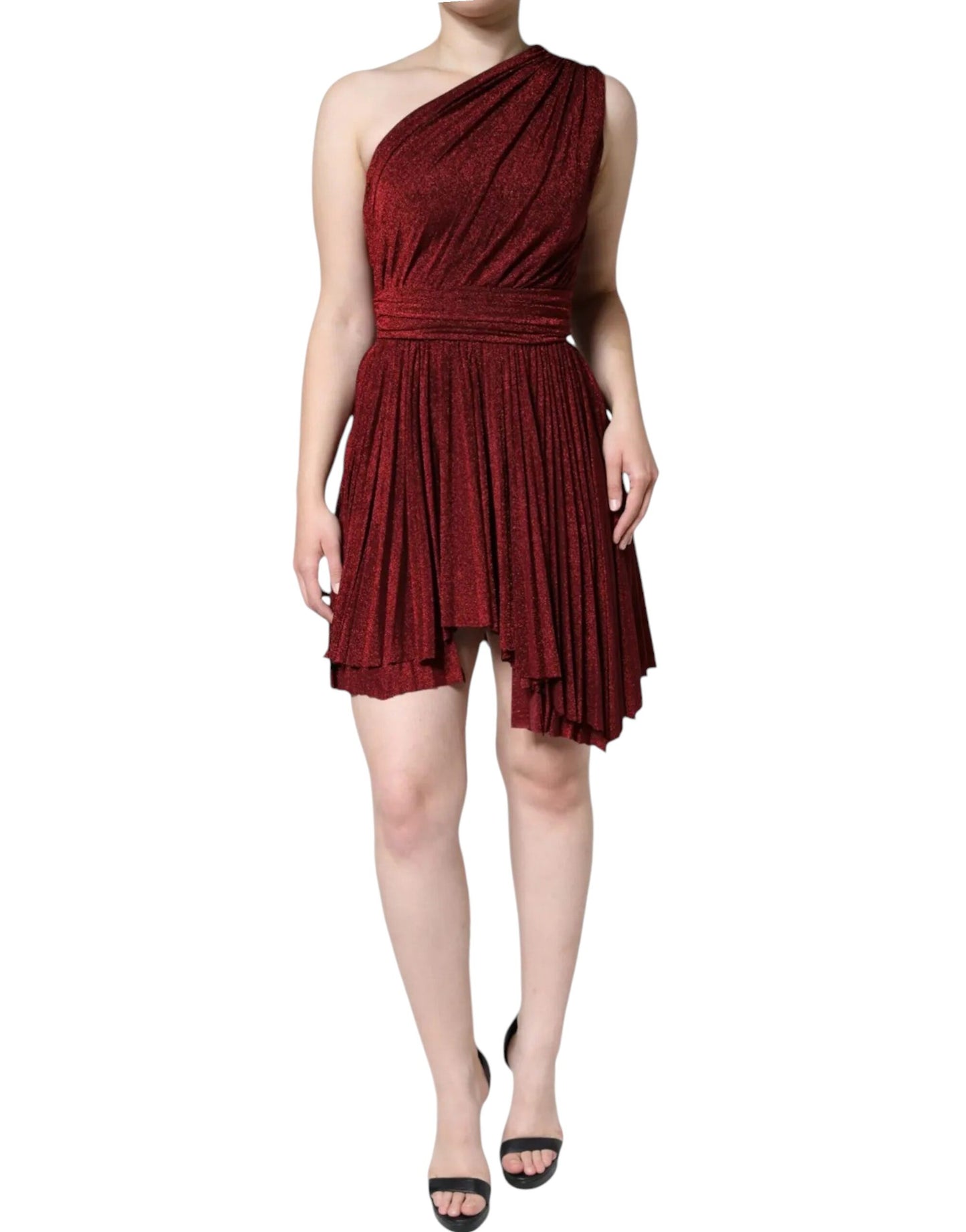 Rotes One-Shoulder-Minikleid in A-Linie mit Plissee