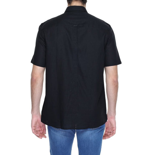 Schwarzes Leinen-Kurzarmshirt