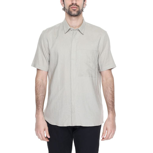 Beige Leinen Kurzarm