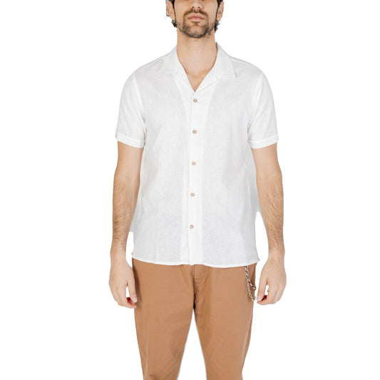 Weißes Leinen-Kurzarmshirt