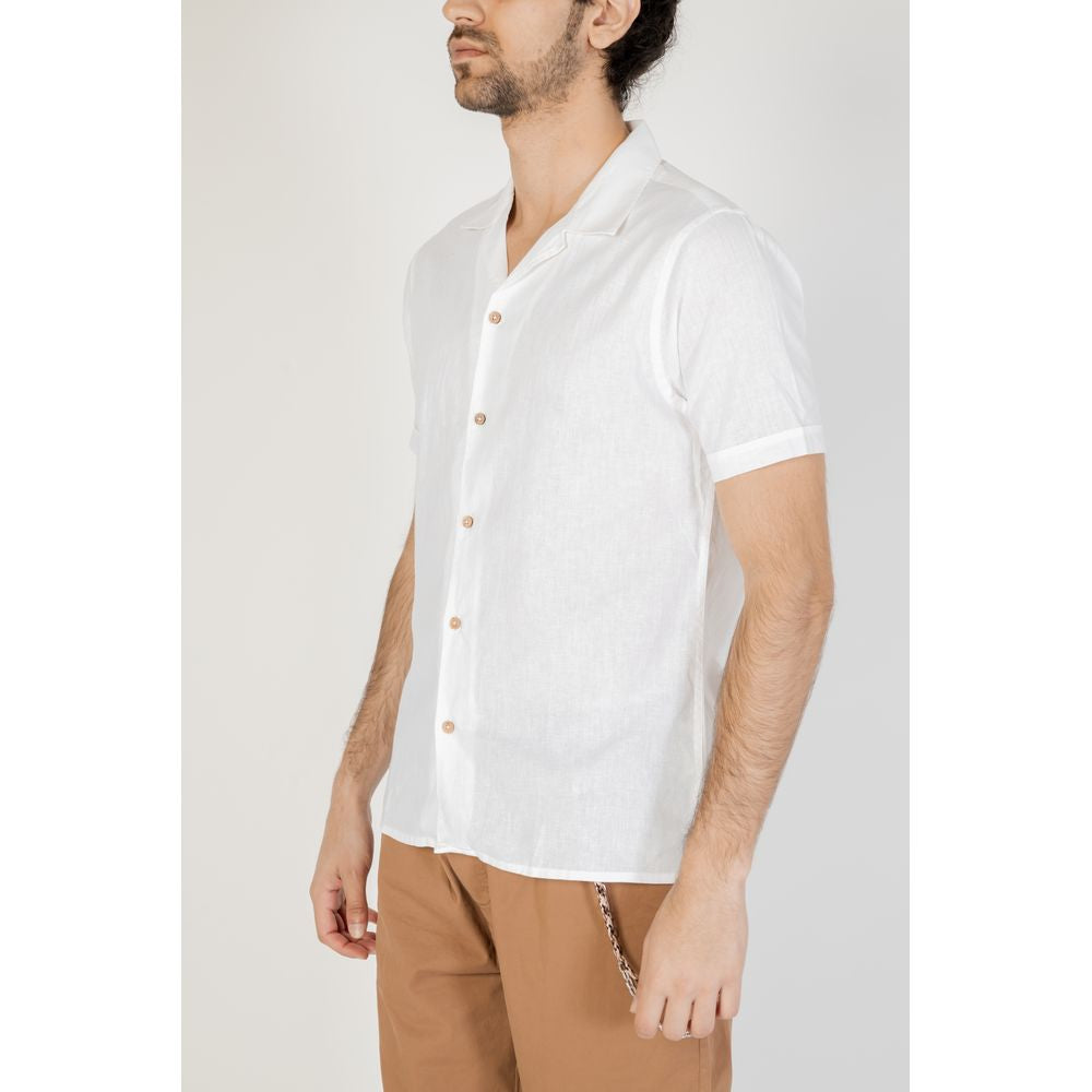 Weißes Leinen-Kurzarmshirt