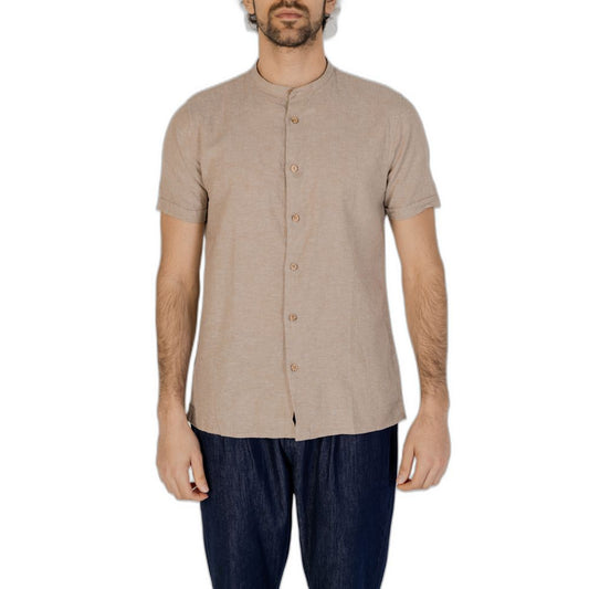 Beige Leinen Kurzarm