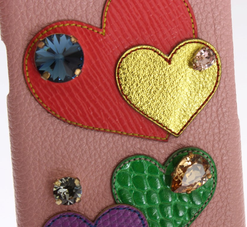 Rosa Leder-Handyhülle mit Herz-Kristall