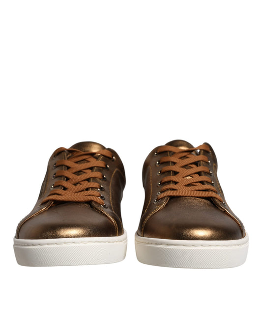 Goldfarbene Leder-Sneakers mit Logo von London für Herren