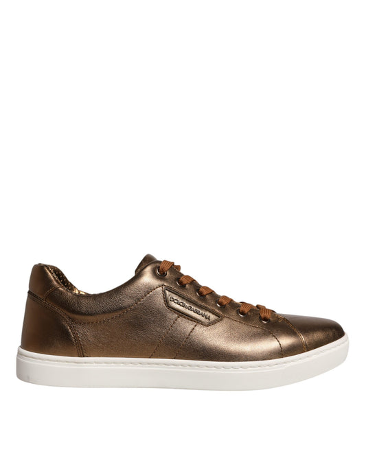 Goldfarbene Leder-Sneakers mit Logo von London für Herren