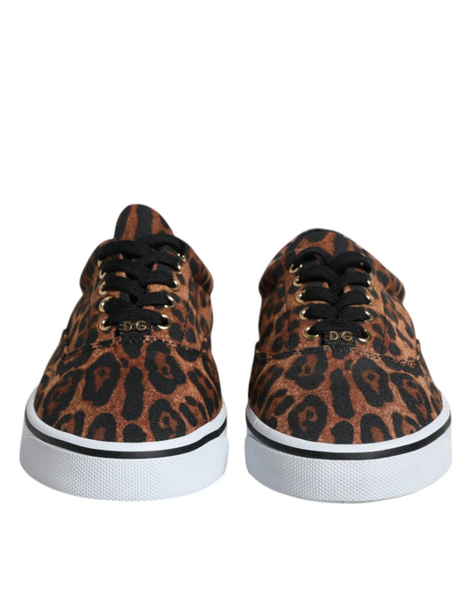 Braune Sneakers aus Baumwolle mit Leoparden-Logo-Print