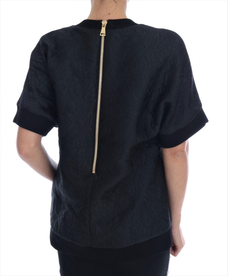 Schwarzer Brokat-Cocktail-Pullover mit Kristallen