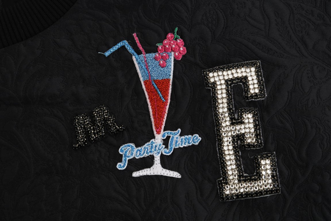 Schwarzer Brokat-Cocktail-Pullover mit Kristallen
