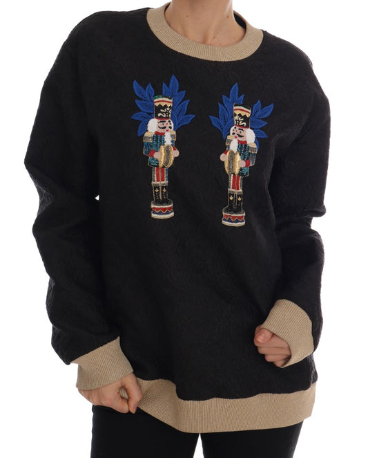 Schwarzer Märchen-Brokat-Pullover mit Reißverschluss