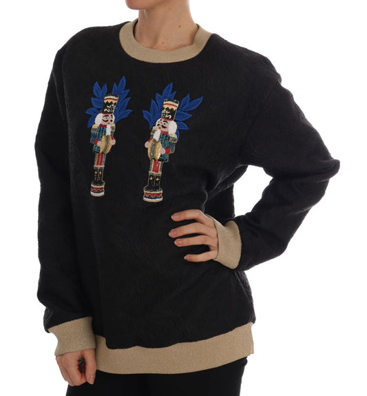 Schwarzer Märchen-Brokat-Pullover mit Reißverschluss