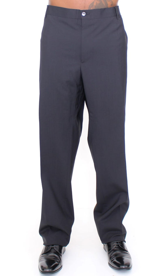 Schwarze Bundfaltenhose aus Wollstretch