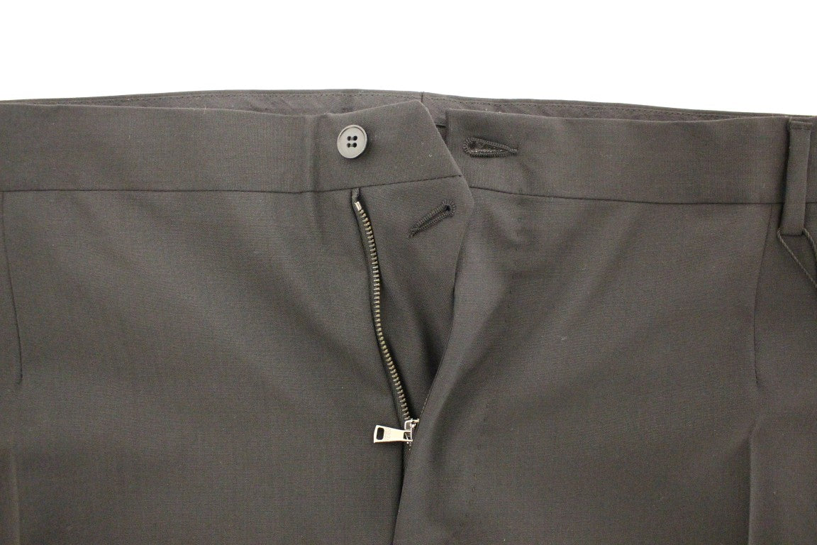 Schwarze Bundfaltenhose aus Wollstretch