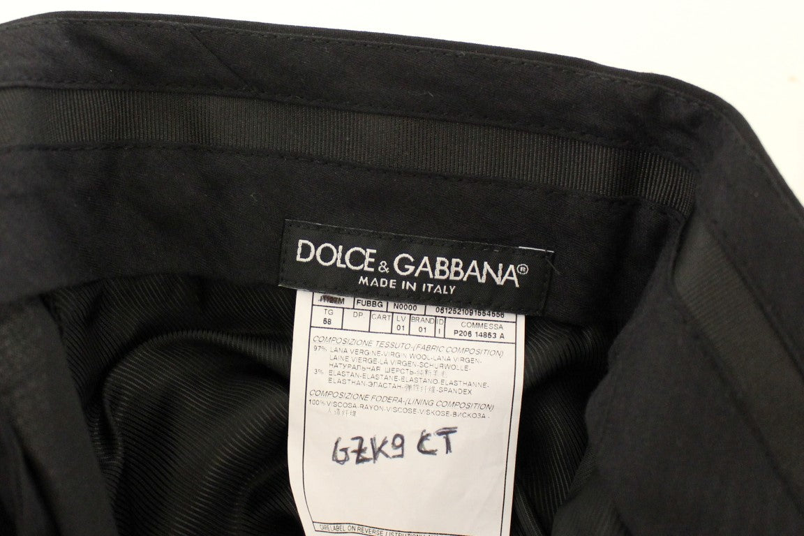 Schwarze Bundfaltenhose aus Wollstretch